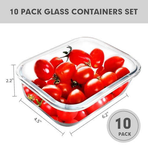 10 PACK 22 OZ Glass Meal Prep Containers Set with Lids (White)