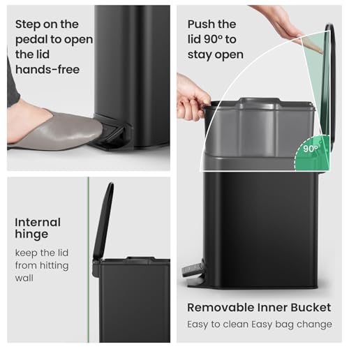 Small Bathroom Trash Can with Lid (Matte Black)