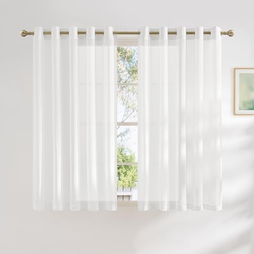 White Linen Sheer Bedroom Curtains 63 inch Length (63"W x 63"L (Pack of 2) / White)