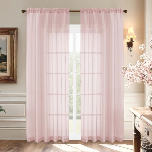 Blush Pink Sheer Curtains 84 Inches Long 2 Panels Set for Living Room (59"W x 84"L (Pack of 2) / Blush Pink)