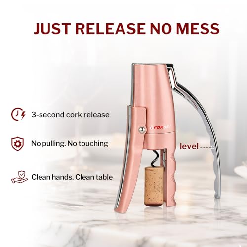Quality Compact Vertical Lever Corkscrew Wine Opener with Foil Cutter. 3 Seconds to Open a Bottle of Wine. Pink (Pink)