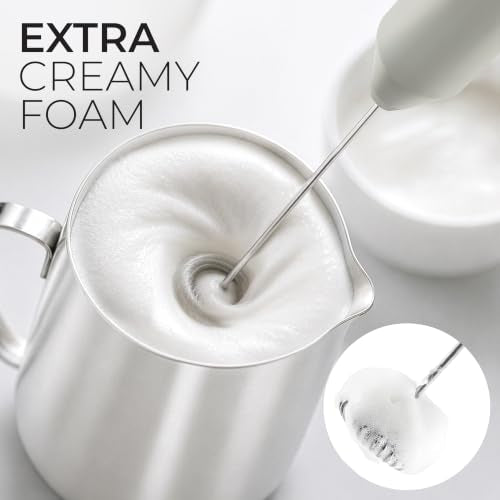 Powerful Milk Frother AA Batteries Included (All Must Go Pebble Gray / Compact Frother + Batteries)