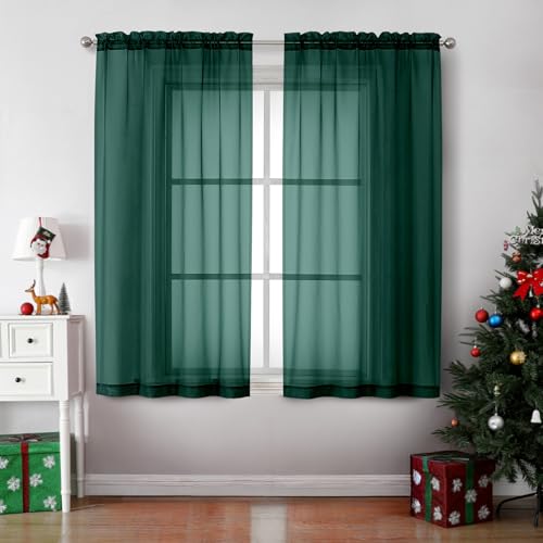 Hunter Green Sheer Curtains 63 Inches Long 2 Panels (Hunter Green / 42"W x 63"L (Pack of 2))