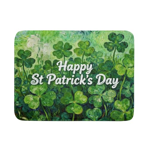St Patricks Day Lucky Clover Dish Drying Mat for Kitchen Counter 18x24 Green Shamrock Happy Holiday Theme Absorbent Reversible Microfiber Drying Mats Kitchen Countertop Protector Dishes Drainer Pad (18" x 24")