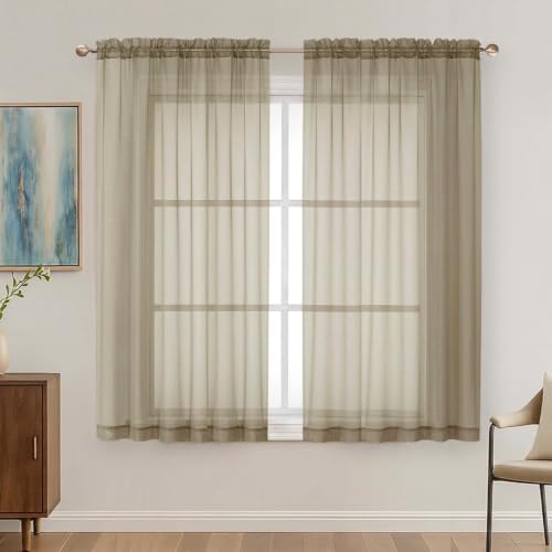 Taupe Sheer Curtains 63 Inches Long 2 Panels Set (Taupe / 59"W x 63"L (Pack of 2))