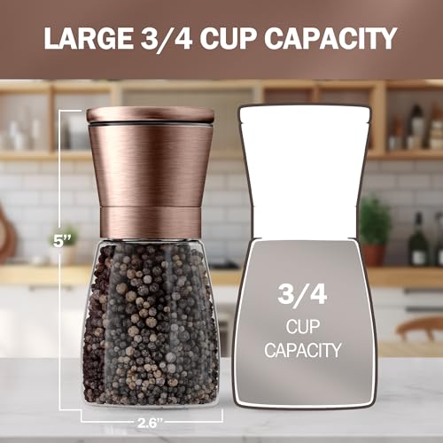 Original Copper Salt and Pepper Grinder Set of 2 (2pk / Copper Top/Clear Glass)