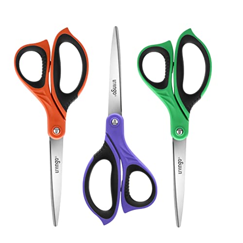 3 Pack Sharp Scissors All Purpose for Office Cutting Paper (Purple/Green/Black)