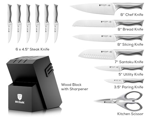 15PCS Kitchen Knife Set with Block and Built