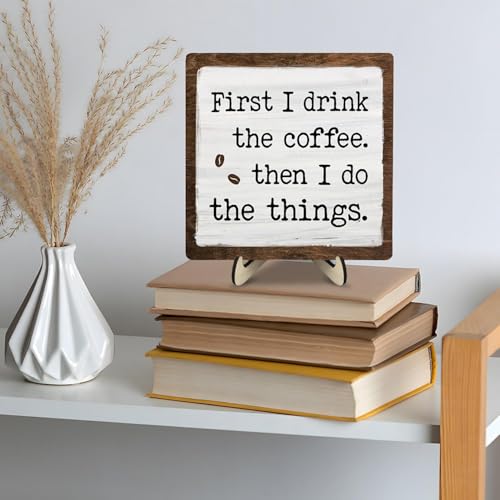 Vintage Coffee Bar Sign Plaque (White&Brown6 / 5.9 x 5.9 x 0.32 inches)