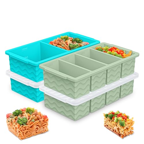 Silicone Freezer Molds for Soup with Lid (2 Green + 2 Blue)