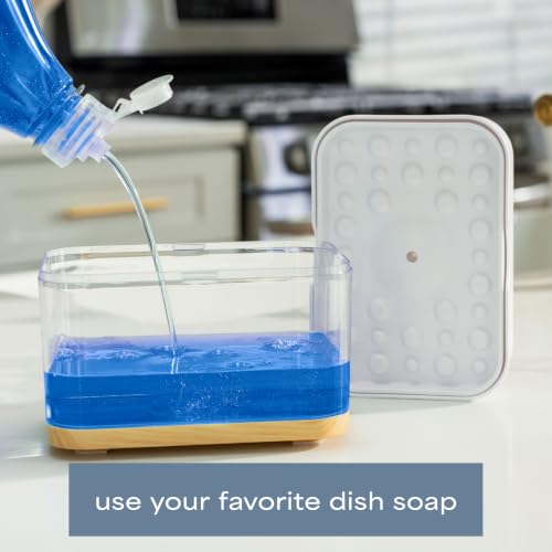Dish Soap Dispenser and Sponge Holder (White and Bamboo)