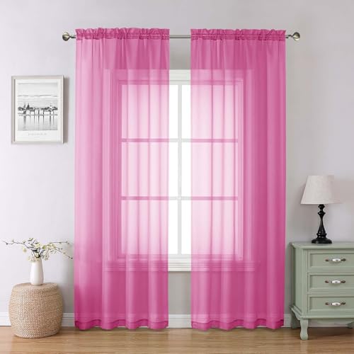 Hot Pink Sheer Curtains for Bedroom 84 Inches Long (Hot Pink / 42"W x 84"L (Pack of 2))