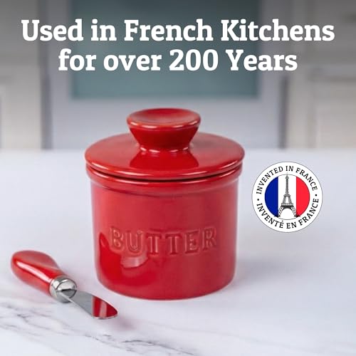Large Butter Crock with Lid with Water Line (Red / Large)