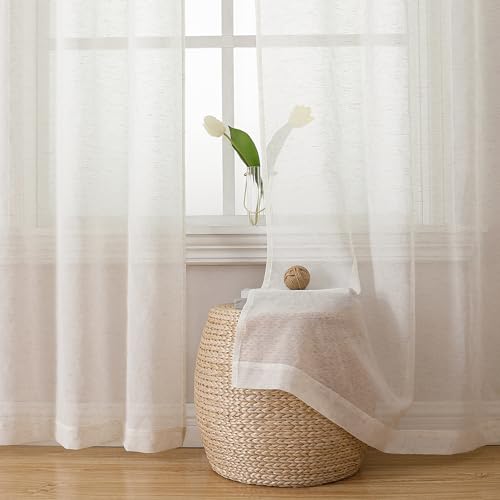Natural Linen Textured Sheer Curtains 72 inches Long 2 Panels (Natural / 40"W x 72"L (Pack of 2))
