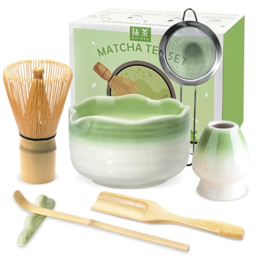 Matcha Set 7PCS Matcha Whisk Set with Bamboo Whisk for Matcha Starter (Gradient Light Green)