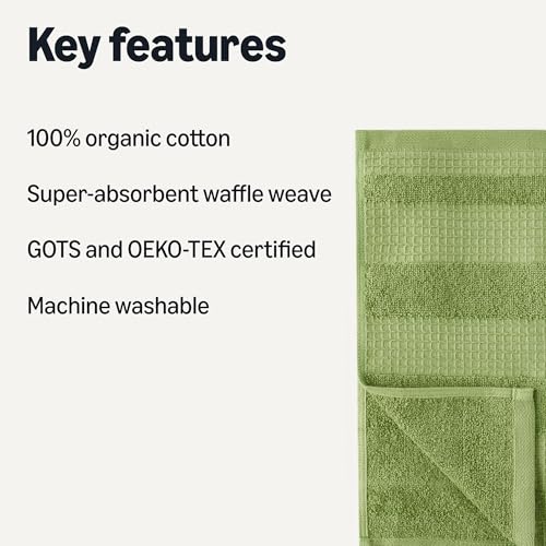 Organic Cotton Waffle Kitchen Dish Cloths (2 Brown, 2 Olive, 2 White / 12 x 12 inches)