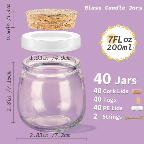 40 Pack 7oz Small Glass Jars with Cork Lids