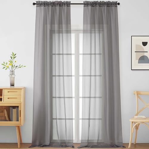 Grey Sheer Curtains for Windows 108 inches Long 2 Panels Set (42"W x 108"L (Pack of 2) / Charcoal Grey)