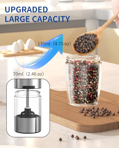 Gravity Electric Pepper Grinder Salt Grinder Pepper Griner Mill Electric with LED Light (Black-Unit 1-Battery)