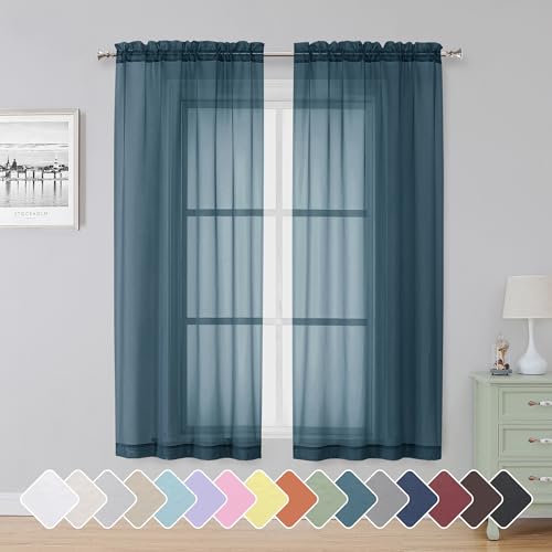 Dusty Blue Sheer Curtains 63 Inch Length 2 Panels (Dusty Blue / 42"W x 63"L (Pack of 2))