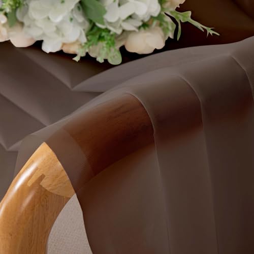 Sheer Curtains 54 inches Long for Living Room Bedroom (Chocolate / 42"W x 54"L (Pack of 2))