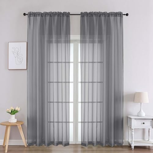 Charcoal Grey Sheer Curtains 90 Inches Long 2 Panels (Charcoal Grey / 59"W x 90"L (Pack of 2))