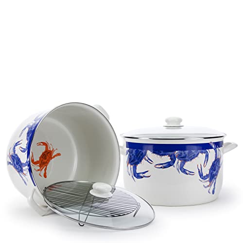 Enamelware Soup or Stock Pot (Blue Crab)