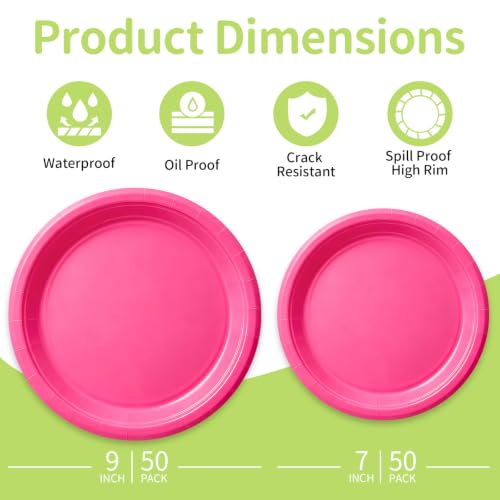 Hot Pink Paper Plates (Hot Pink / 100 Count (50-9" & 50-7"))