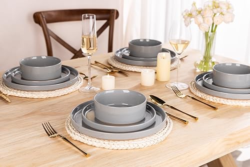 Stoneware Dinnerware Sets for 6 (Service for 6 / Modern-Gray)