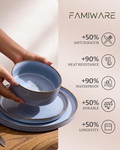 Annecy 16 Piece Dinnerware Set with Pasta Bowls (Reactive Blue / Service for 4 (Include Pasta Bowls))