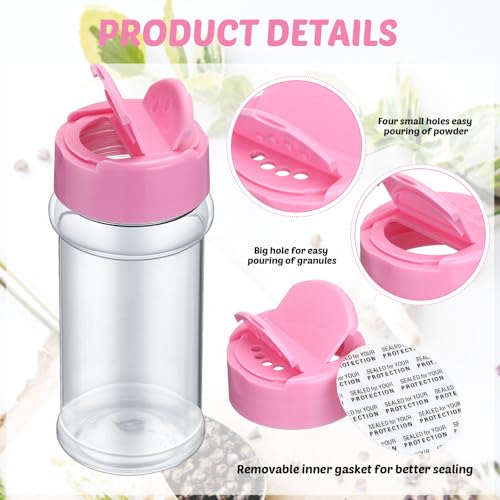 36 Pack 3 oz Clear Plastic Spice Jars with Shaker Lids (Pink)