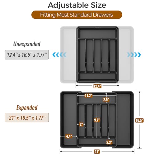 Extra Large Expandable Silverware Organizer (Black)