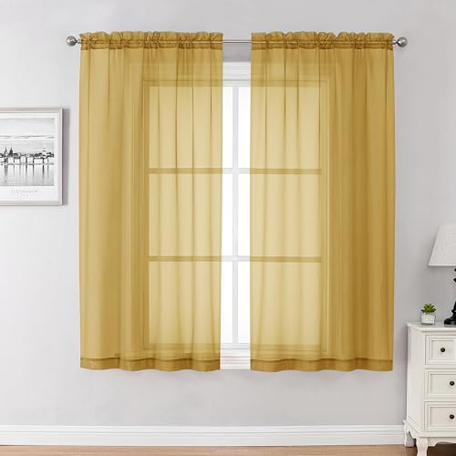 Gold Sheer Curtains 45 Inch Long 2 Panels (Gold / 42"W x 45"L (Pack of 2))