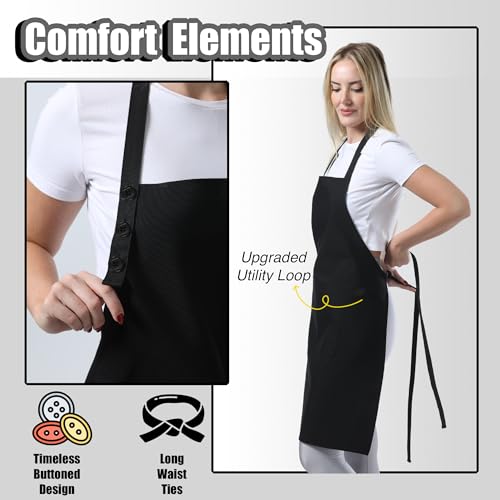 Kitchen Apron for Women & Men Waterdrop Resistant (1 Pack - Black)