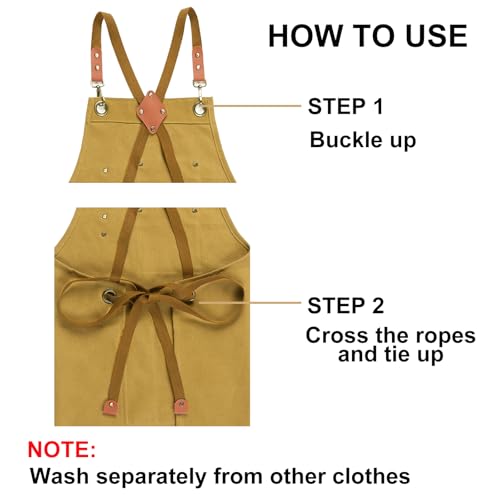 Chef Apron for Women Men with Large Pockets (Brown)