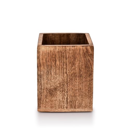 Mango Wood Burning Finished Kitchen Utensil Holder for Countertop