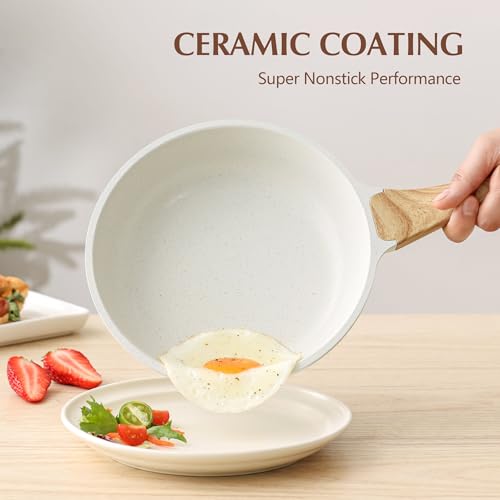 8Inch Nonstick Ceramic Frying Pan with Lid (White Ceramic / 8 Inch)