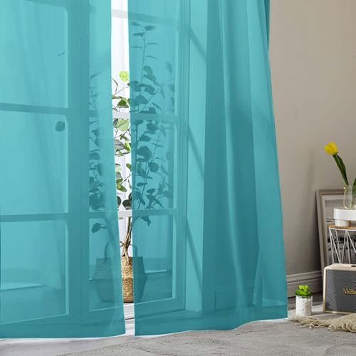 Turquoise Sheer Curtain for Bedroom Living Room 78 Inches Long 2 Panels Set (Turquoise / 42"W x 78"L (Pack of 2))