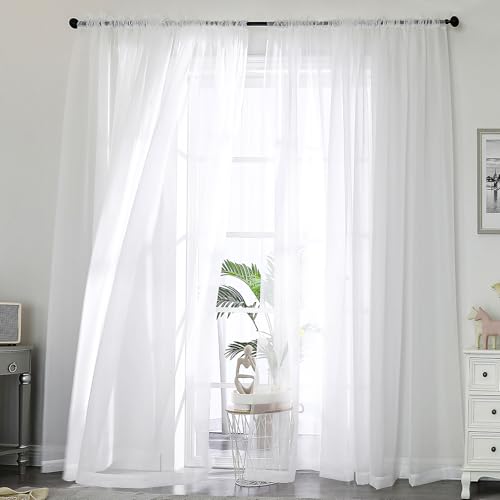 White Sheer Curtains 84 Inch Long 2 Panels for Living Room 59" Wide (White / 59"W x 84"L (Pack of 2))