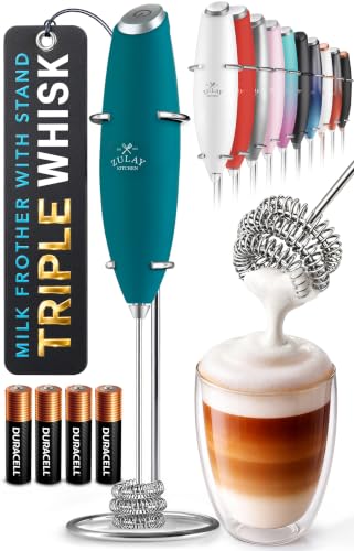 Powerful Milk Frother Wand With Duracell Batteries (Reign Emerald / Triple Whisk + Batteries)