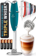 Powerful Milk Frother Wand With Duracell Batteries (Reign Emerald / Triple Whisk + Batteries)
