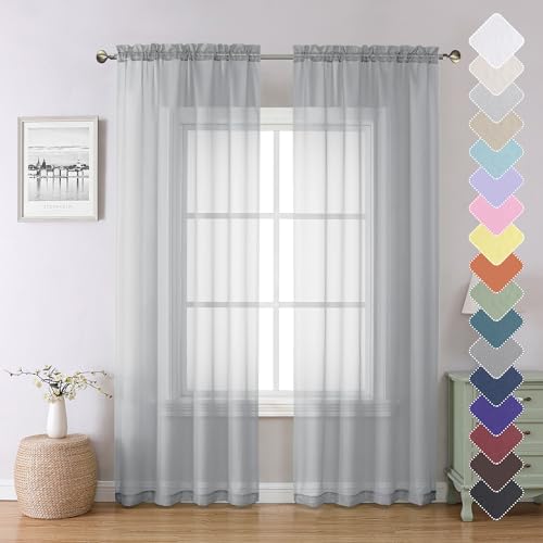 Light Grey Sheer Curtains 84 Inches Long 2 Panels for Living Room (Light Grey / 40"W x 84"L (Pack of 2))