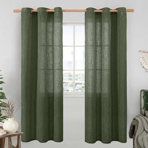 80 Inch Length Olive Green Linen Curtains for Living Room 2 Panels (34"W x 80"L (Pack of 2) / Olive Green)