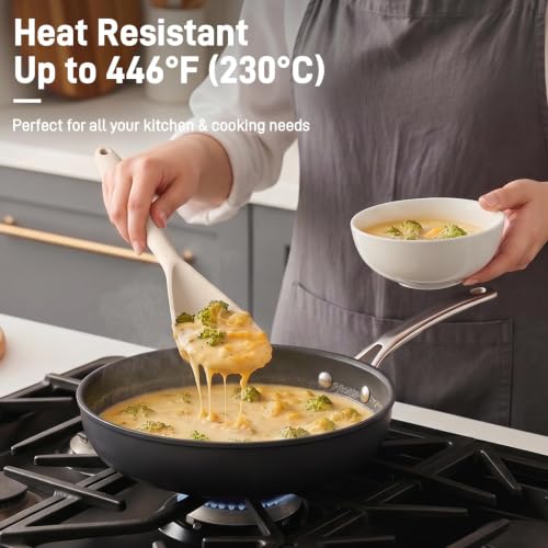 3 PACK Silicone Cooking Spatula & Spoon for Nonstick Cookware (3 Pack Khaki)
