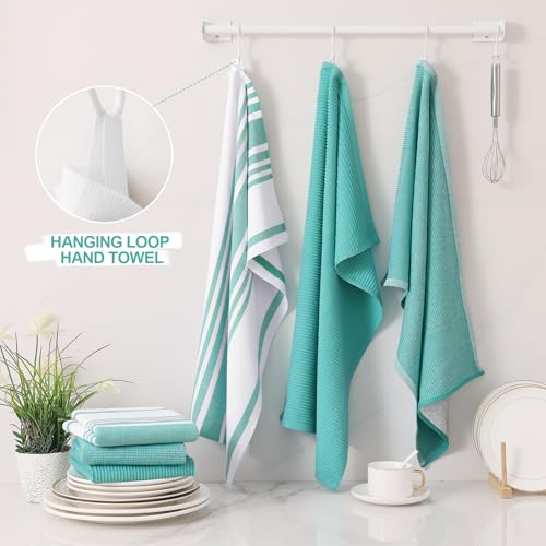 Cotton 380 GSM Premium Kitchen Towels (Teal / 18" X 28" - 6 Pack)