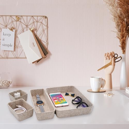 8pc Nordic Felt Desk Drawer Organizer Tray Beige Oatmeal Storage Bin (Oatmeal)
