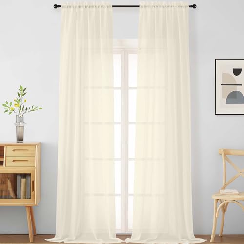 Cream Sheer Curtains for Windows 108 inches Long 2 Panels Set (42"W x 108"L (Pack of 2) / Cream)