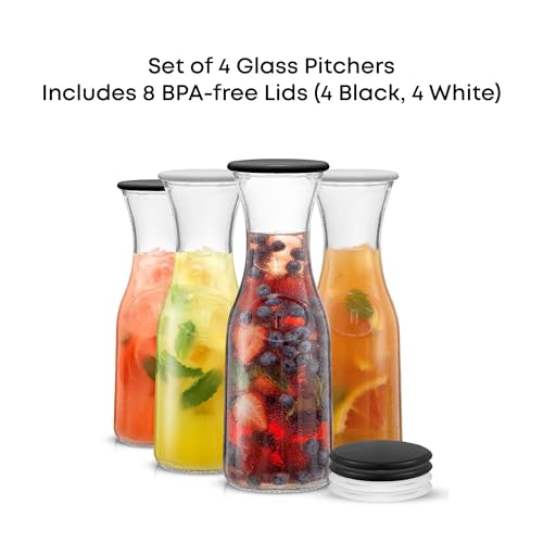 Glass Carafe with Lid (Set of 4, 36 Ounces each)