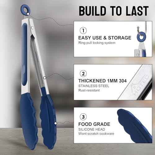 Stainless Steel Kitchen Tongs with Silicone Tips (Classic Blue)