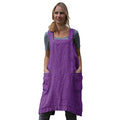 Women's Pinafore Square Apron Baking Cooking Gardening Works Cross Back Cotton (Large / Y-purple)